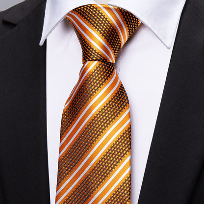 Gold Striped Premium Silk Tie, Pocket Square and Cufflinks tie sets    - Sophisticated Gentlemen