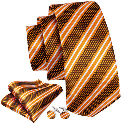 Gold Striped Premium Silk Tie, Pocket Square and Cufflinks tie sets    - Sophisticated Gentlemen