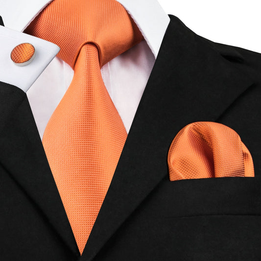 Orange Solid Tie, Pocket Square and Cufflinks tie sets    - Sophisticated Gentlemen
