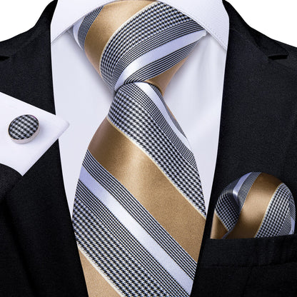 Gold Stripes Silk Tie, Pocket Square and Cufflinks tie sets - Sophisticated Gentlemen
