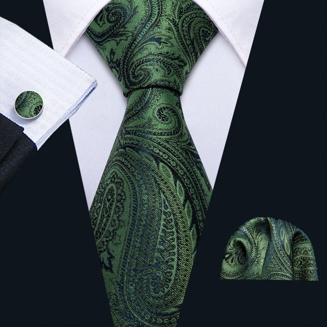 Green Harmony Tie, Pocket Square and Cufflinks tie sets - Sophisticated Gentlemen