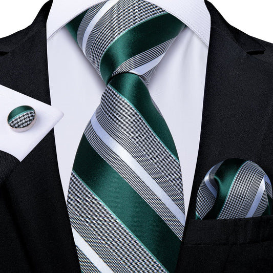 Green and Gray Striped Tie Set tie set - Sophisticated Gentlemen