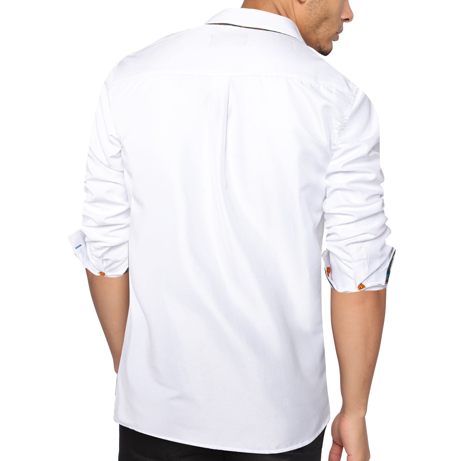 White Shirt with Green Paisley Accent Shirt    - Sophisticated Gentlemen