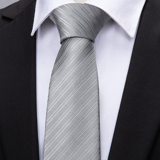 Silver Lines Tie, Pocket Square and Cufflinks tie sets    - Sophisticated Gentlemen