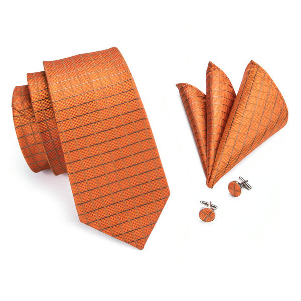 Pumpkin Tie, Pocket Square and Cufflinks tie sets    - Sophisticated Gentlemen