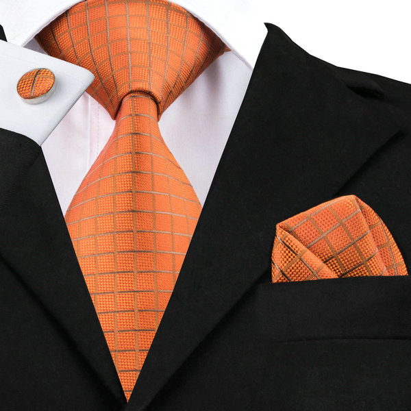 Pumpkin Tie, Pocket Square and Cufflinks tie sets    - Sophisticated Gentlemen