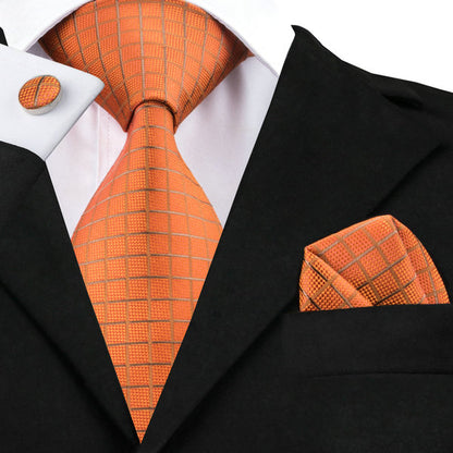 Pumpkin Tie, Pocket Square and Cufflinks tie sets    - Sophisticated Gentlemen