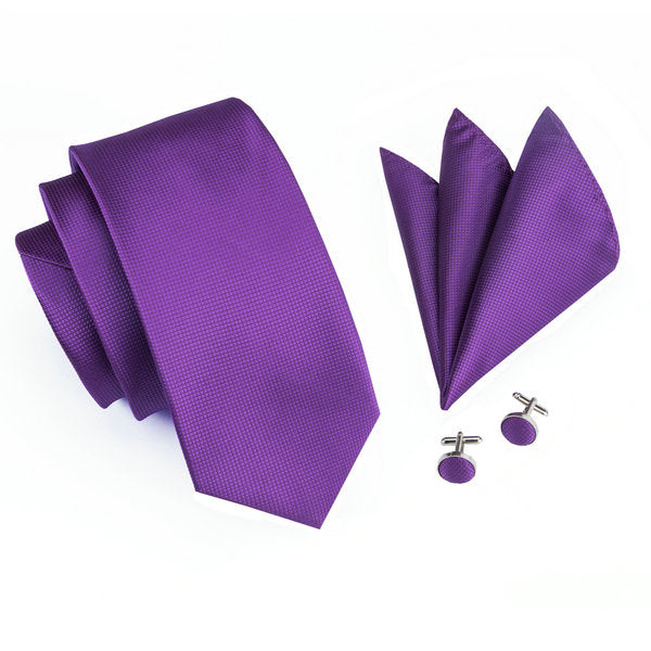 Tie, Pocket Square and Cufflinks In Purple Sophisticated Gentlemen Tie, Pocket Square and Cufflinks In Purple Sophisticated Gentlemen