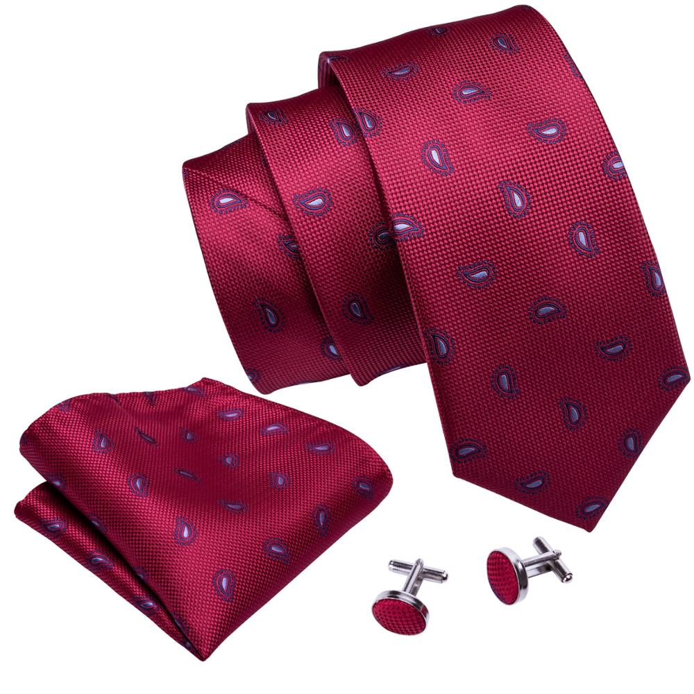 Tiny Paisley Tie, Pocket Square and Cufflinks in Red tie sets    - Sophisticated Gentlemen