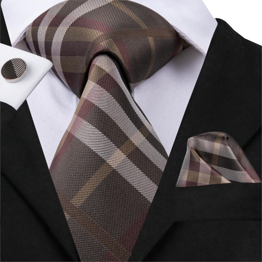 Brown Gentleman Tie, Pocket Square and Cufflinks tie sets - Sophisticated Gentlemen