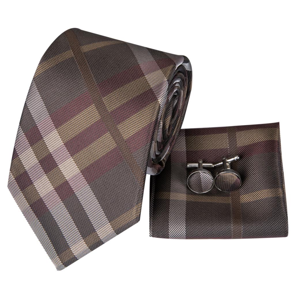 Brown Gentleman Tie, Pocket Square and Cufflinks tie sets    - Sophisticated Gentlemen