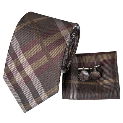 Brown Gentleman Tie, Pocket Square and Cufflinks tie sets    - Sophisticated Gentlemen