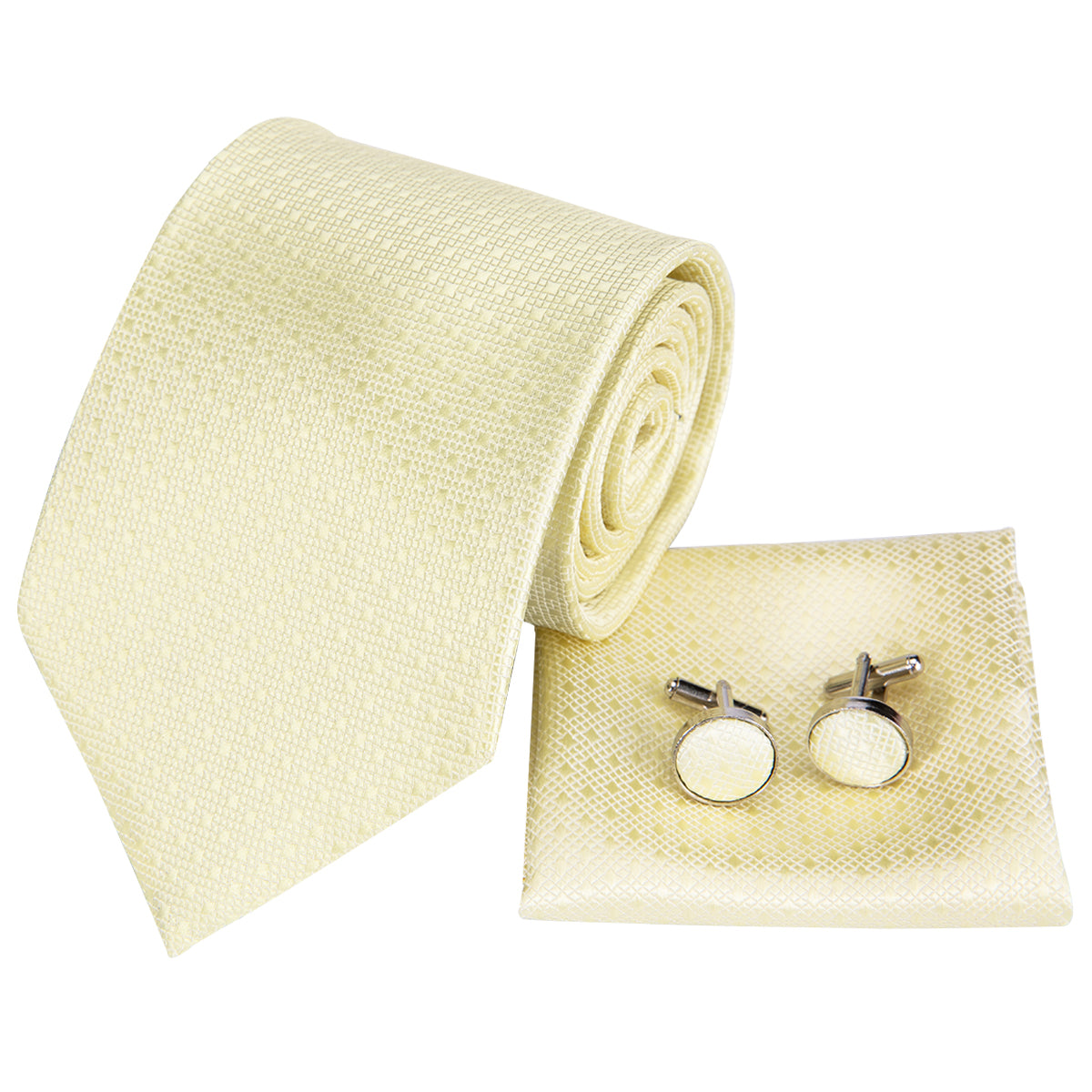 Light Yellow Silk Tie, Pocket Square and Cufflinks – Sophisticated Gentlemen