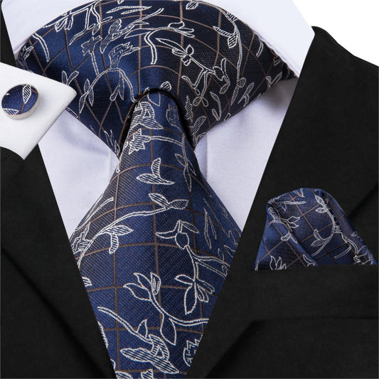 Florals and Checks Tie, Pocket Square and Cufflinks tie sets    - Sophisticated Gentlemen