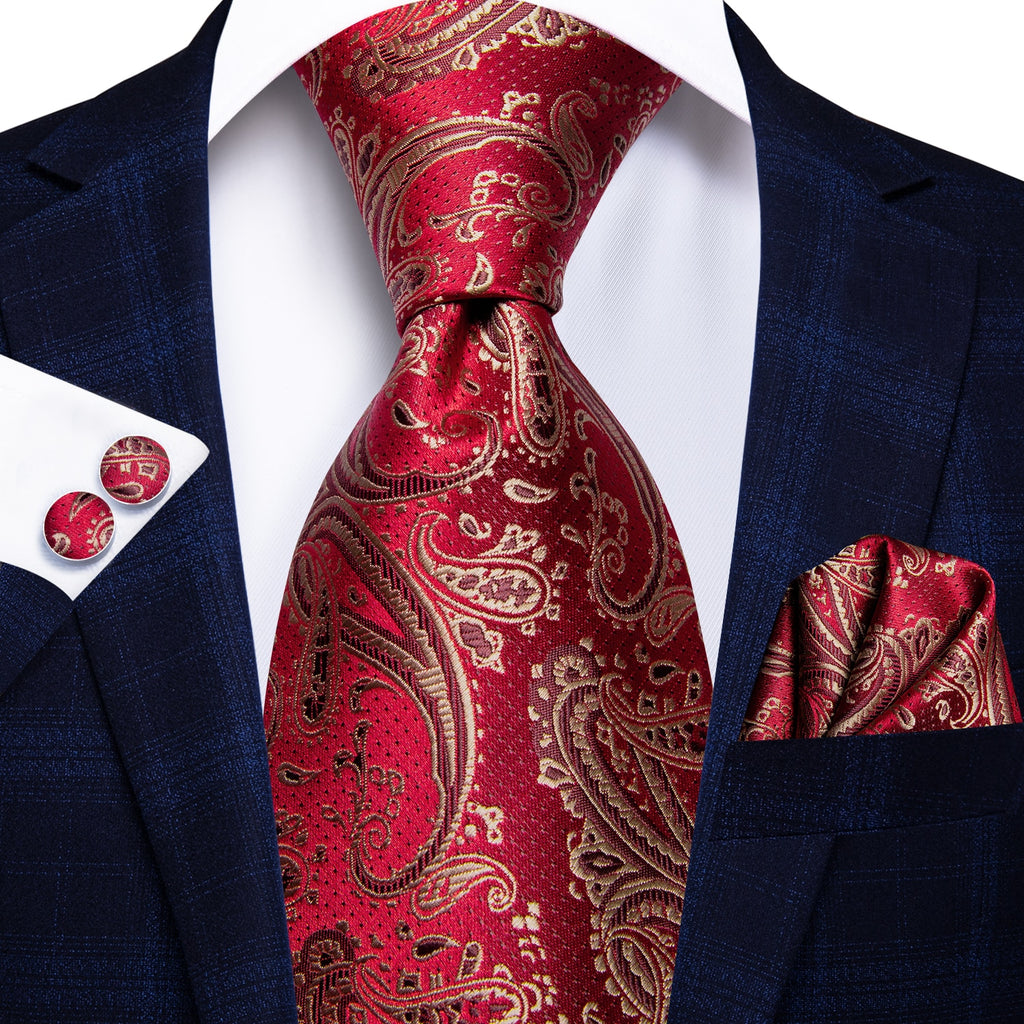 Bright Gold Ornamental Tie, Pocket Square and Cufflinks tie sets Standard packaging   - Sophisticated Gentlemen