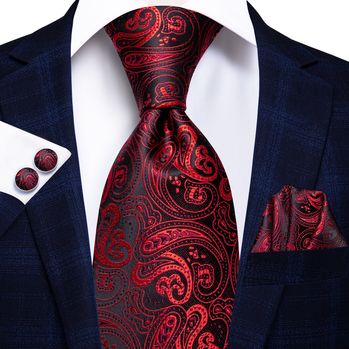 Red and Black Paisley Tie, Pocket Square and Cufflinks – Sophisticated ...