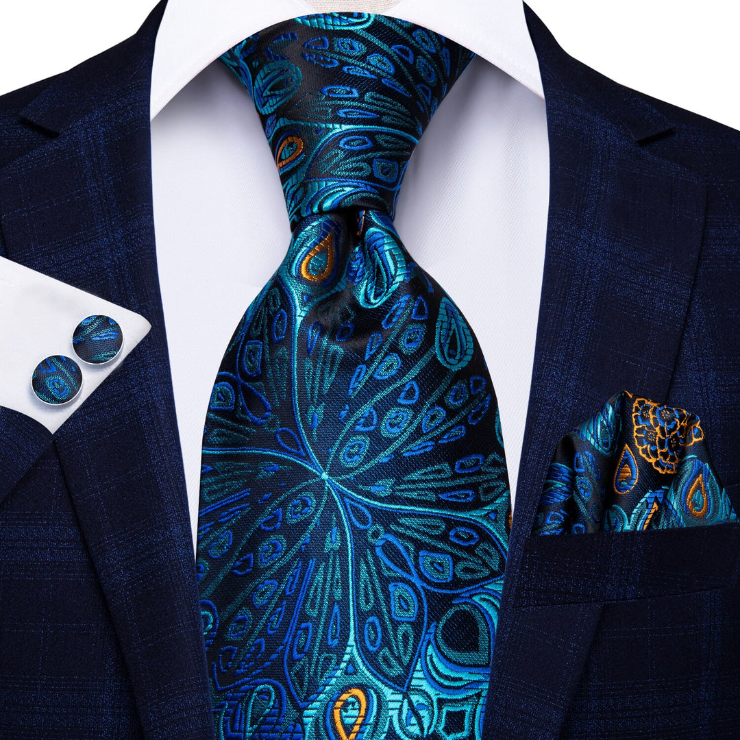 Peacock Eyes Tie, Pocket Square and Cufflinks tie sets - Sophisticated Gentlemen