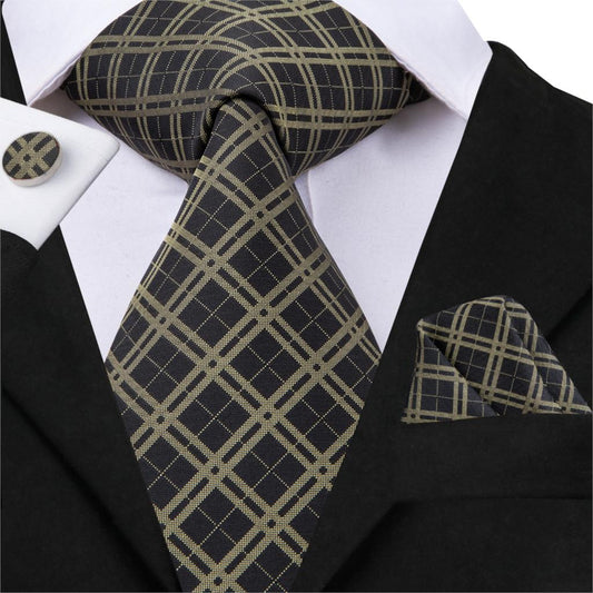 Elegant Plaid Tie, Pocket Square and Cufflinks tie sets    - Sophisticated Gentlemen