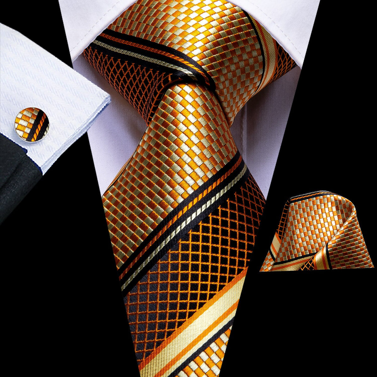 Golden Python Tie, Pocket Square and Cufflinks – Sophisticated Gentlemen