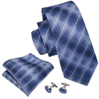 Business Blue Plaid Tie Set tie sets    - Sophisticated Gentlemen