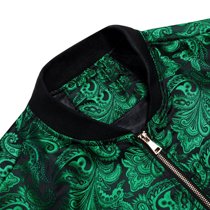 Green Paisley Silk Bomber Jacket jacket    - Sophisticated Gentlemen