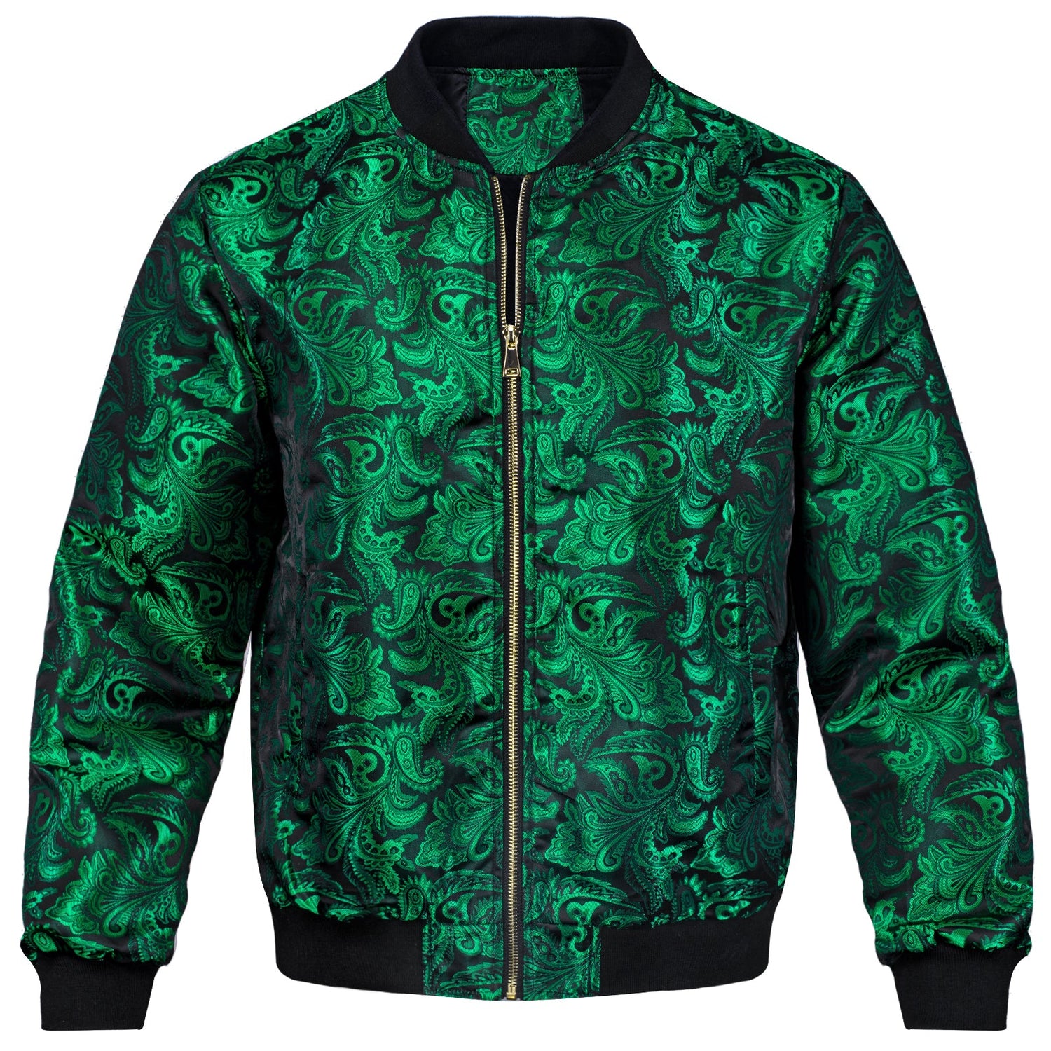 Green Paisley Silk Bomber Jacket jacket S   - Sophisticated Gentlemen