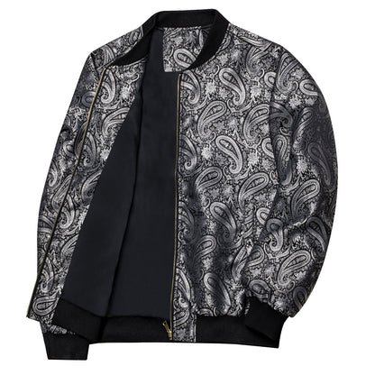 Silver Paisley Silk Bomber Jacket jacket    - Sophisticated Gentlemen