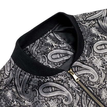 Silver Paisley Silk Bomber Jacket jacket    - Sophisticated Gentlemen