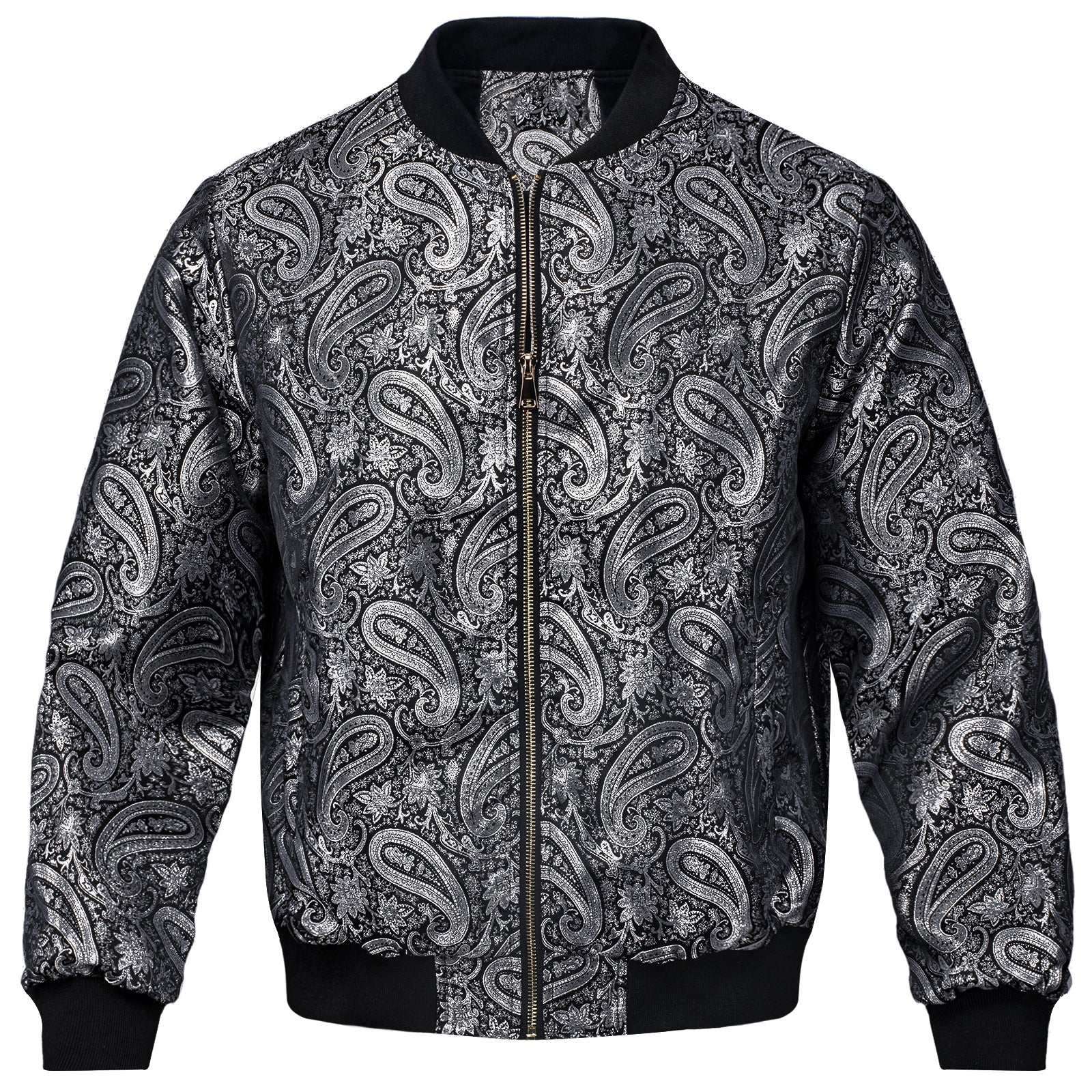 Silver Paisley Silk Bomber Jacket jacket S   - Sophisticated Gentlemen