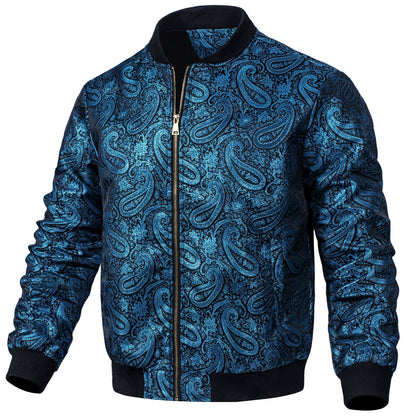 Blue Paisley Silk Bomber Jacket jacket    - Sophisticated Gentlemen