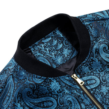Blue Paisley Silk Bomber Jacket jacket    - Sophisticated Gentlemen
