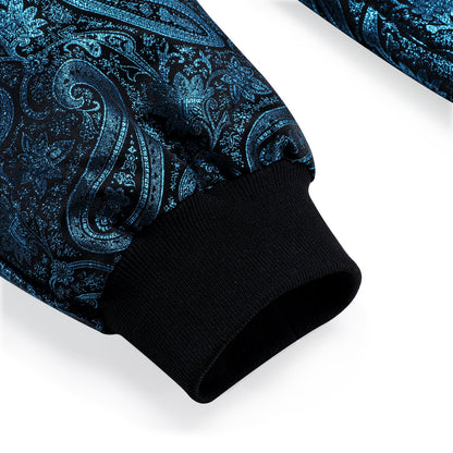Blue Paisley Silk Bomber Jacket jacket    - Sophisticated Gentlemen