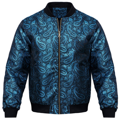 Blue Paisley Silk Bomber Jacket jacket S   - Sophisticated Gentlemen