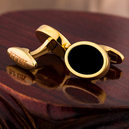 Black & Gold Oval Cufflinks Cufflink    - Sophisticated Gentlemen