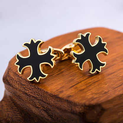 Black & Gold Patonce Cross Cufflinks Cufflink    - Sophisticated Gentlemen