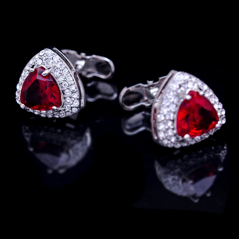 Silver Plated Red Crystal Cufflinks Cufflink    - Sophisticated Gentlemen