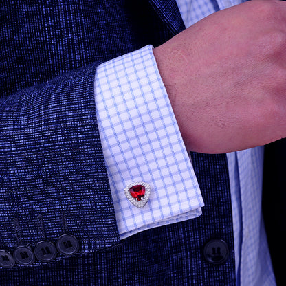 Silver Plated Red Crystal Cufflinks Cufflink    - Sophisticated Gentlemen