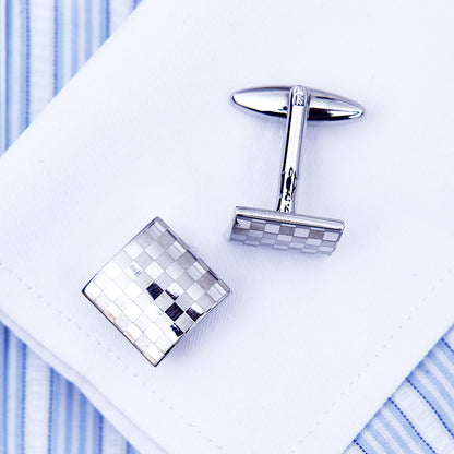 Classic Silver Checkered Cufflinks Cufflink    - Sophisticated Gentlemen
