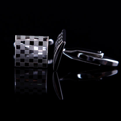 Classic Silver Checkered Cufflinks Cufflink    - Sophisticated Gentlemen
