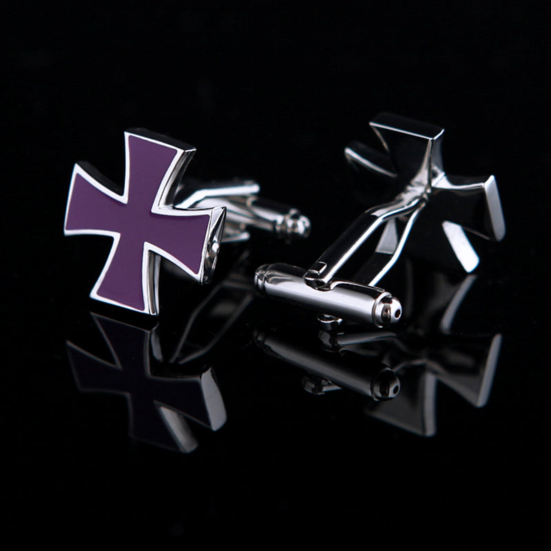Gent's Purple Iron Cross Cufflinks Cufflink    - Sophisticated Gentlemen