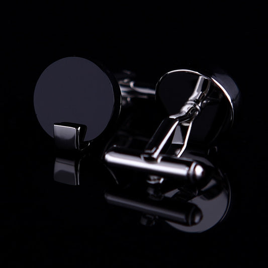 Black Minimal Round Cufflinks Cufflink    - Sophisticated Gentlemen