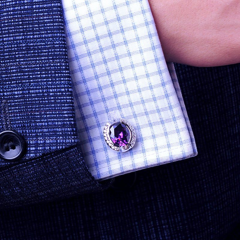 Crystal Purple Stone Cufflinks Cufflink    - Sophisticated Gentlemen