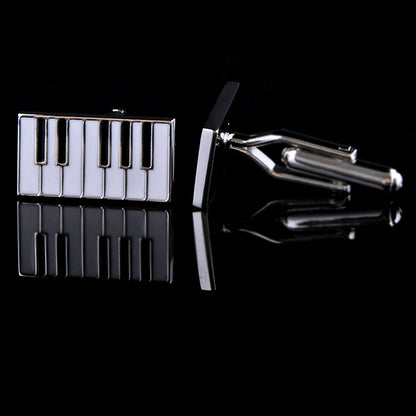 Enamel Silver Piano Cufflinks Cufflink    - Sophisticated Gentlemen
