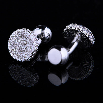 Round Silver Crystal Cufflinks Cufflink    - Sophisticated Gentlemen