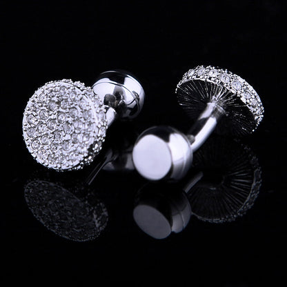 Round Silver Crystal Cufflinks Cufflink    - Sophisticated Gentlemen
