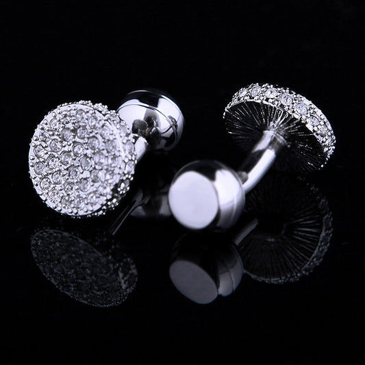 Round Silver Crystal Cufflinks Cufflink    - Sophisticated Gentlemen