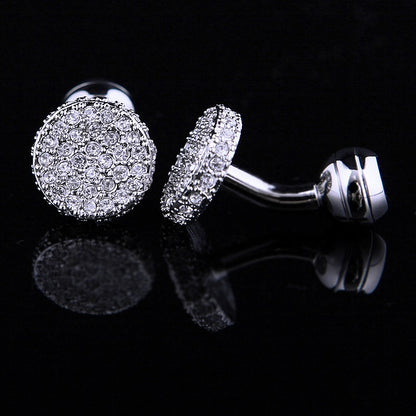 Round Silver Crystal Cufflinks Cufflink    - Sophisticated Gentlemen