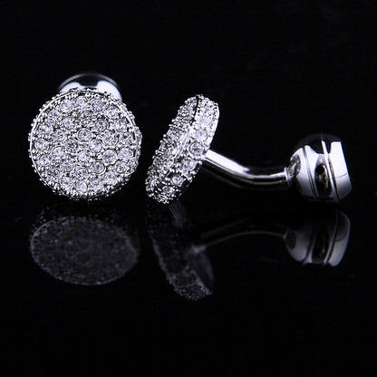 Round Silver Crystal Cufflinks Cufflink    - Sophisticated Gentlemen