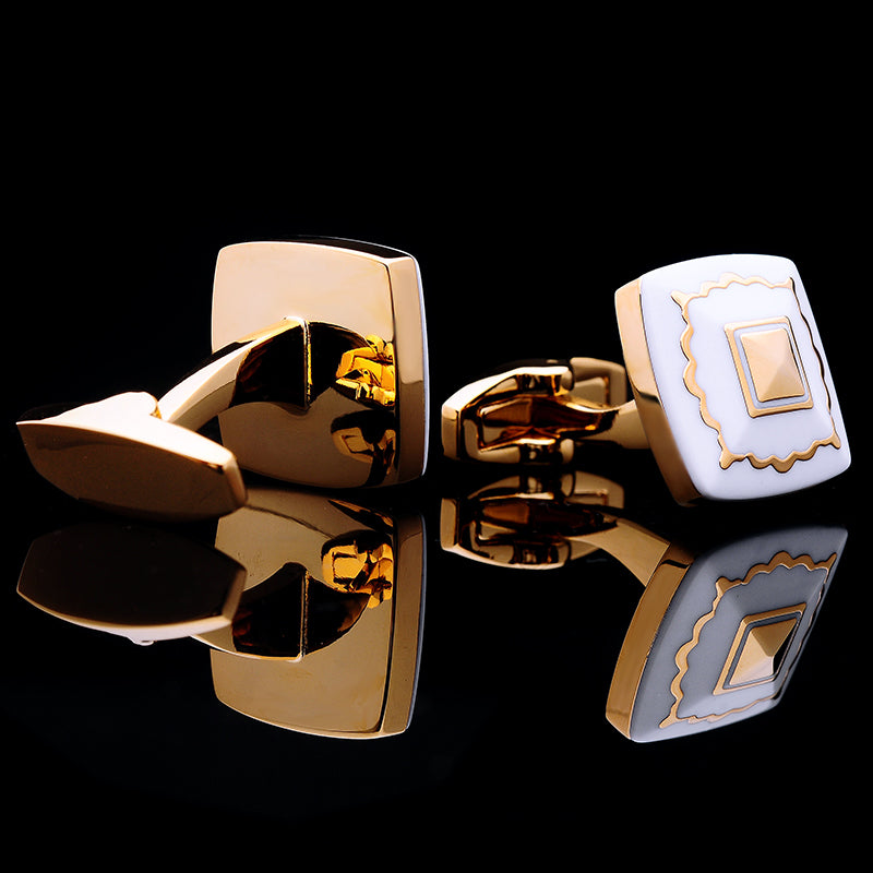 Gold Plated White Enamel Cufflinks Cufflink    - Sophisticated Gentlemen