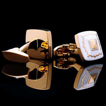 Gold Plated White Enamel Cufflinks Cufflink    - Sophisticated Gentlemen